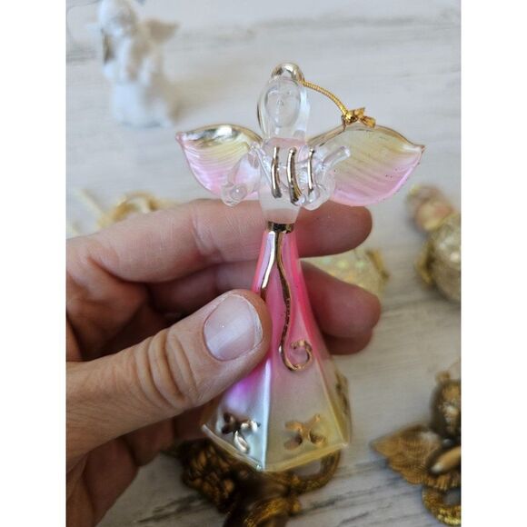 Cherub angel gold ornament set Xmas tree porcelain - Picture 11 of 13